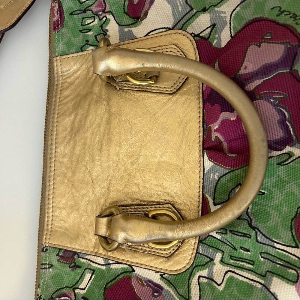 Coach Ashley Floral Gold, Green and Purple Women's Shoulder Bag Satchel Purse - Picture 11 of 16